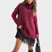 Nina | Damen Zweiteiler Pullover & Kleid stilvoll in Roter Pullover und schwarzes Kleid