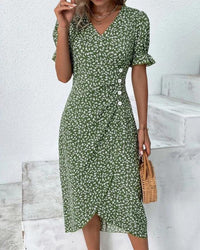 Bernadette | V-Ausschnitt Kleid in Grün