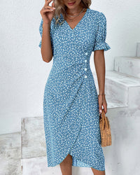 Bernadette | V-Ausschnitt Kleid in Blau
