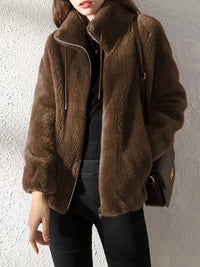 Paula | Stylische Winterjacke Damen mit Reißverschluss in Dunkelbraun