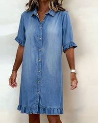 Belinda| Bequemes Denim-Kleid mit schmeichelnder Raffung in Blau