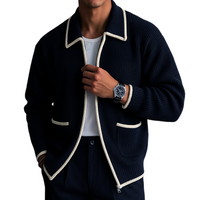 Men's Retro Casual Cable Knit Zipper Sweater Cardigan in Marineblau