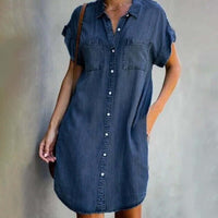 Cornelia | Damen Lässiges Geknöpftes Jeanskleid in Marineblau