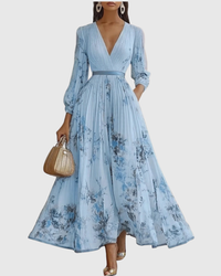 Leona | Stilvolles Maxikleid mit edlen Falten in Blau