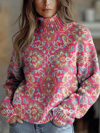 Leonie | Damen Pullover Retro floral modern & elegant in Mehrfarbig
