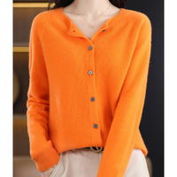 Miriam | Damen Bequem Woll Strickjacke in Orange