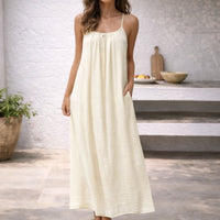 Tamara | Spaghettiträger Maxi Sommerkleid in Creme