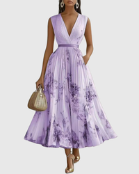 Leona | Stilvolles Maxikleid mit edlen Falten in Violett (Kurzarm)