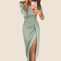 Lily | Chices Maxikleid mit Neckholder in Silbergrün