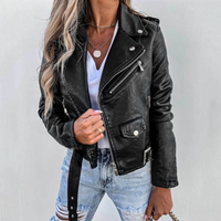 Damen Schwarz Kurze Lederjacke in Schwarz