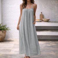 Tamara | Spaghettiträger Maxi Sommerkleid in Hell Grau