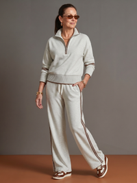 Regen | Zip-Hals Langarm-Seitenstreifen Leggings-Set in Weiß
