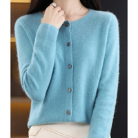 Miriam | Damen Bequem Woll Strickjacke in Hellblau
