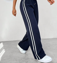 Damen Weite Beine Verstellbare Stoffhose in Blau