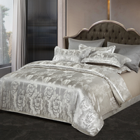 Bettwäsche Satin Luxus Blumenmuster Set in Große Zeremonie – Grau