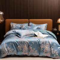 Bettwäsche Satin Luxus Blumenmuster Set in Pariser Nacht