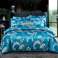Bettwäsche Satin Luxus Blumenmuster Set in Genieße das Leben – Azurblau