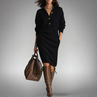 Tabea | Weiches Strickkleid mit femininer Note in Schwarz