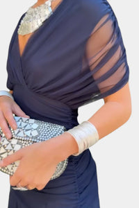 Inés | Langes Blumenkleid mit V-Ausschnitt in Blau