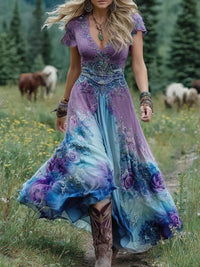Anna | Maxikleid Damen bunt stilvoll und modisch in Blau