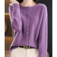 Miriam | Damen Bequem Woll Strickjacke in Lila