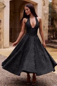 Lena | Damen Elegantes A-Linien Hochzeitsgast Kleid in Schwarz