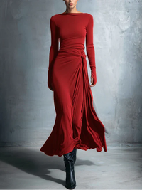 Emma | Damen Maxikleid mit seitlichem Knoten in Rot