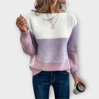 Aurora - Eleganter dreifarbiger Patchwork-Pullover in Lila