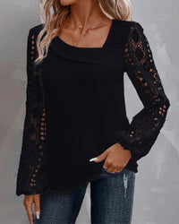 Clara | Damen Bluse elegant casual mit Spitzenverzierung in Schwarz
