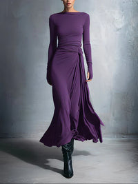 Emma | Damen Maxikleid mit seitlichem Knoten in Lila
