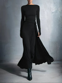 Emma | Damen Maxikleid mit seitlichem Knoten in Schwarz