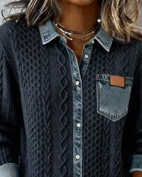 Lena | Chic gestricktes Shirt Damen mit Denim-Details in Dunkelblau