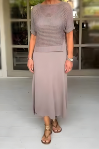 Mila | Feminines Damen-Sommerkleid mit Strick in Aprikose