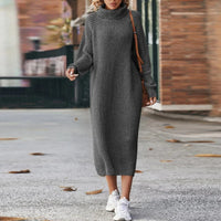 Dina | Langes Strickkleid Damen modern & stilvoll tragbar in Grau