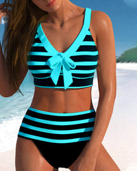 Alina | Gestreifter Bikini mit hoher Taille in Blau