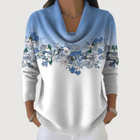 Lena | Damen Pullover mit Blumen stilvoll & zeitlos in Blau