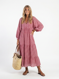 Arlette | Geometrisches Druck Langarm Midi Kleid in Geometrisch