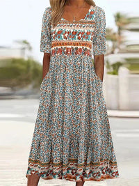 Jenna | Rundhals Boho-Kleid in Mehrfarbig