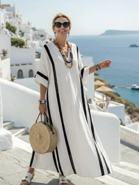 Elvienne™ - Farbblockiertes Kurzarm-Maxikleid in Weiß