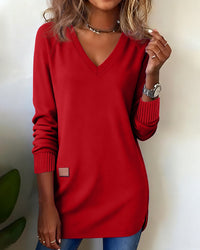 Emma | Modischer Damen Pullover V-Ausschnitt elegant in Rot
