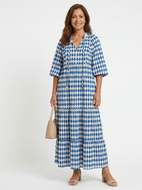 Elodie | Diamantmuster gestuftes Midi-Kleid in Himmelblau
