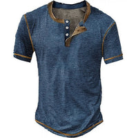 Lässiges Henley Oberteil Im Retro Farbblock Stil für Herren in Marineblau 1