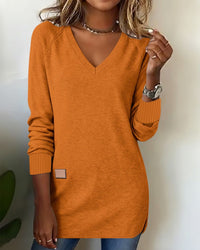 Emma | Modischer Damen Pullover V-Ausschnitt elegant in Orange