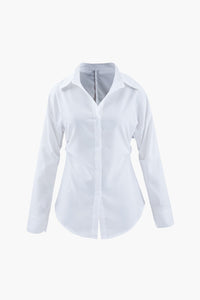 Damen Weiß Geknöpft Lang Bluse in Weiß