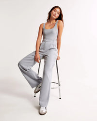 Damen Hohe Taille Lang Stoffhose in Hellgrau
