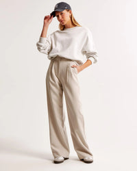 Damen Hohe Taille Lang Stoffhose in Beige