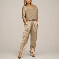 Clara | Lässiges Satin Cargo Set in Gold