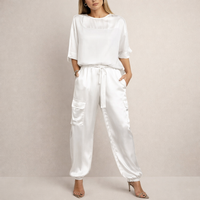 Clara | Lässiges Satin Cargo Set in Weiß