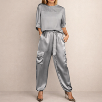 Clara | Lässiges Satin Cargo Set in Grau