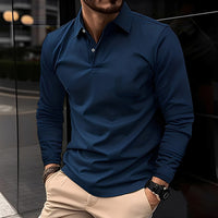 Deacon - Bequemes Langarm-Poloshirt in Blau